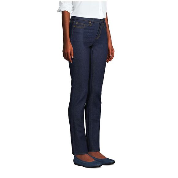 Land's End Dark Wash 5 Pocket Mid- Rise Straight Leg Jeans Size 4 - Picture 1 of 8